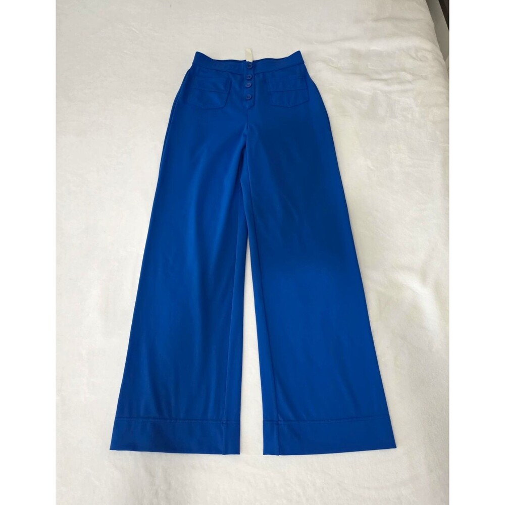 Halara Women’s Blue Solid Wide-Leg Dress Pants Flat Front Button Closure XS